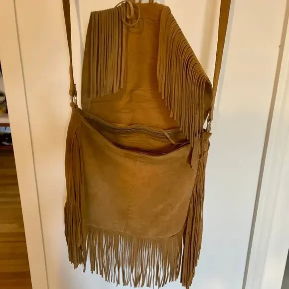 Ten79LA Ricky Suede Tan Crossbody Bag Fringe Western Native Inspired - Picture 13 of 15
